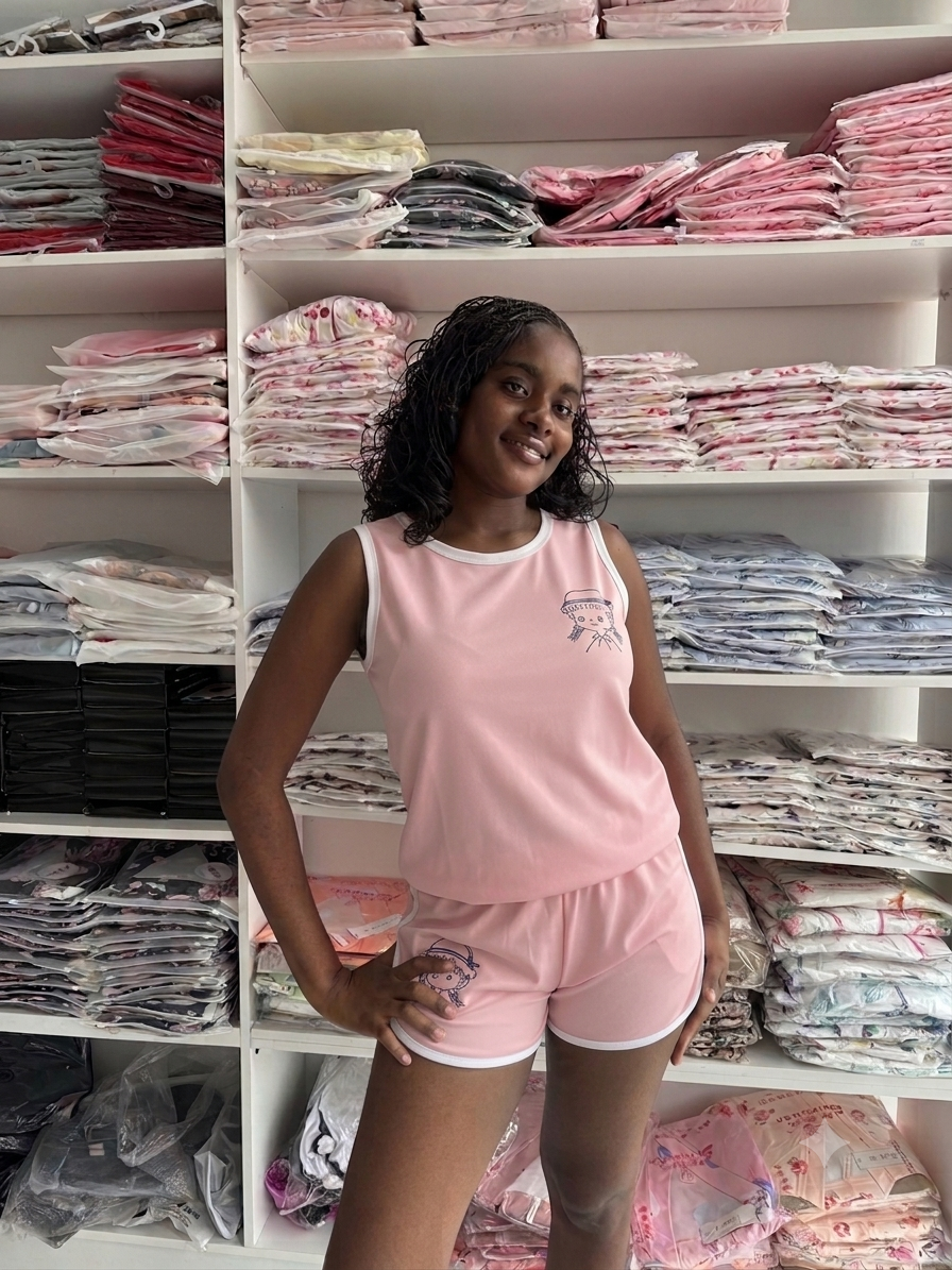 Pink Vest Shorts Set